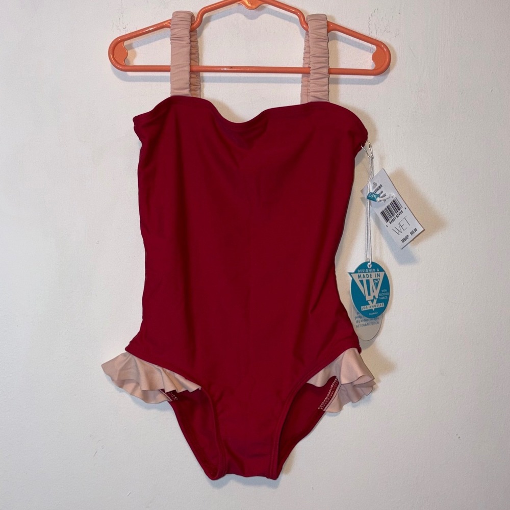 NEW WET Swimwear Lenae‎ Swimsuit 7Y Burgundy Ruffle One-Piece K4580BB